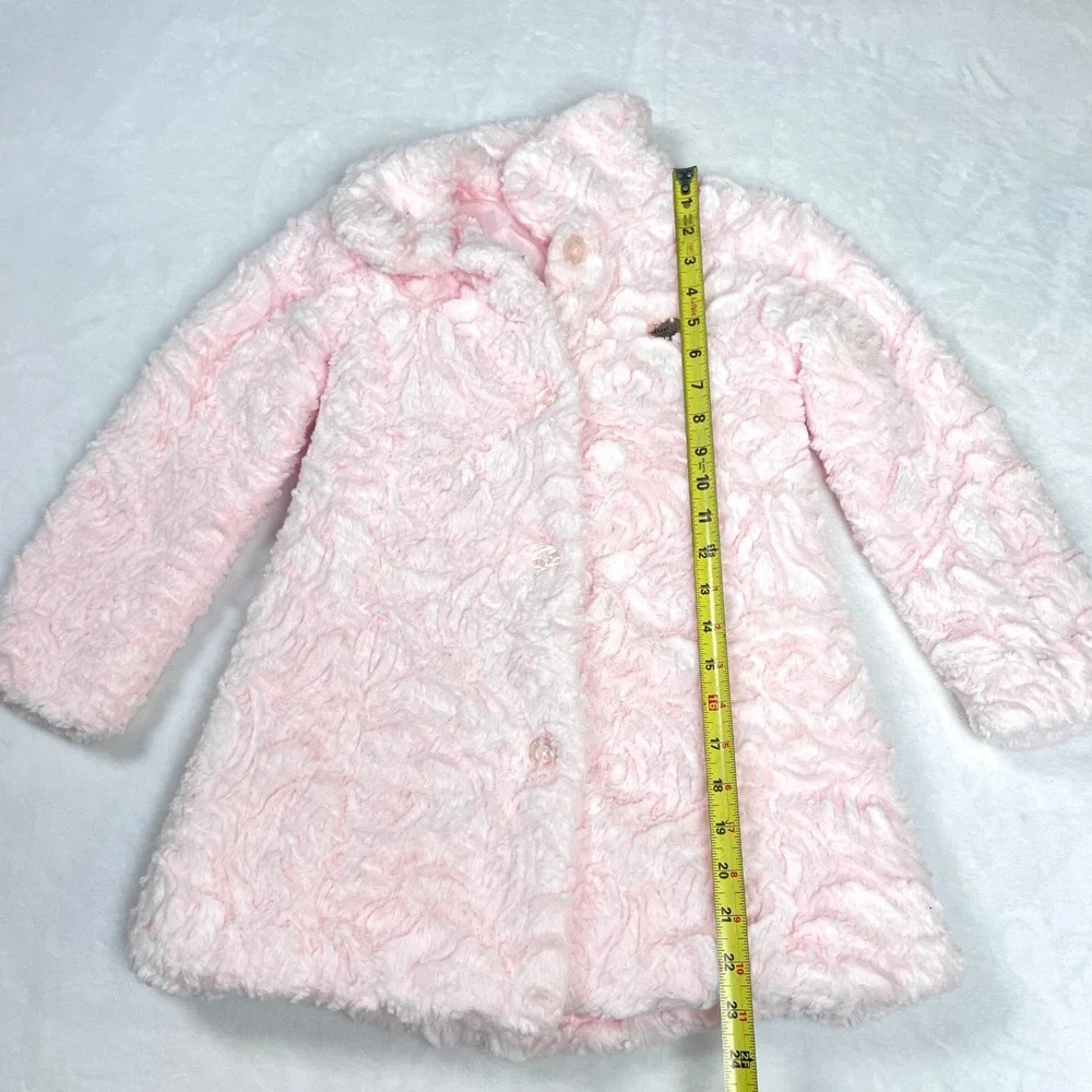 Juicy Couture Faux Fur Coat Girls 7 Pink Excellent Rosebud Texture Swirl
